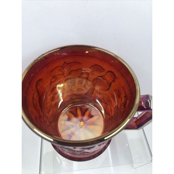 1967  ACGA Carnival Glass Club Souvenir Robin Mug Red MCM - Picture 6 of 14